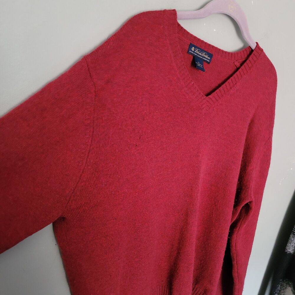 Brooks Brothers V Neck Italian Wool Sweater Red Men's XL grandpa academia - Picture 2 of 9